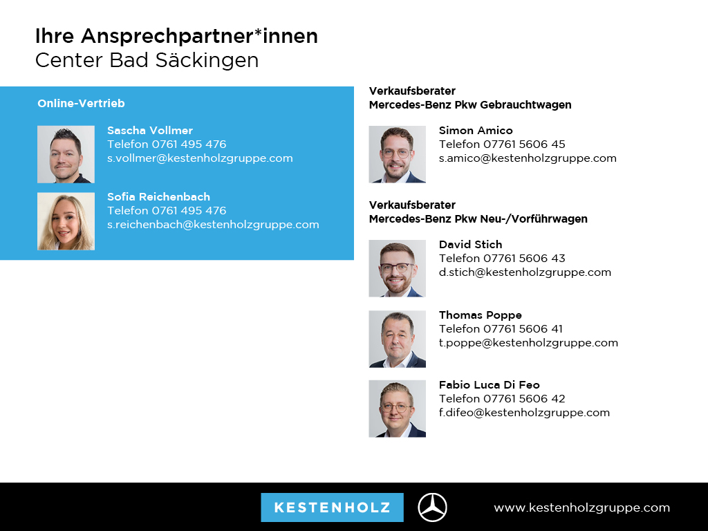 Getriebe: AutomatikgetriebeDetailangaben f&uuml;r XEV Fahrzeug: Batterietechnologie: Lithium-Ionen,  Nutzbare Batteriekapazit&auml;t: 66,0kWh,  Batteriezustand: 94%,  Ladezeit (in Minuten): 375 (10% bis 100%),  Schnellladezeit (in Minuten): 30 (10% bis 80%)Ausstattungslinie: AMG Line Exterieur,  AMG Line InterieurAusstattungspakete: Ausstattungspaket: Advanced-Paket, Laderaum-Paket, Remote und Charging Services Premium,  AMG Sportpaket,  Komfort Paket: Sitzkomfort-Paket,  Licht- und Sichtpaket,  Businesspaket,  SpiegelpaketAssistenzsysteme: Fernlichtassistent,  Aktiver Park-Assistent inkl. PARKTRONIC: Parkassistent mit Querfunktion,  R&uuml;ckfahrkamera,  DISTRONIC,  Berganfahrhilfe,  Spracheingabesystem,  M&uuml;digkeitserkennung,  Aktiver Lenk-Assistent,  Fahrerassistenzpaket,  COLLISION PREVENTION ASSIST,  Verkehrszeichenerkennung m. Geschwindigkeitslimit-AssistentLicht und Sicht: LED-Scheinwerfer,  Tagfahrlicht,  Regensensor,  Automatisch abblendende Innen- und Au&szlig;enspiegel,  Ambientebeleuchtung mehrfarbig,  LichtsensorAudio &amp; Kommunikation: MBUX,  Navigationssystem,  Radio,  Multi-Funktions-Display,  Digitaler Radioempfang DAB,  zentrale Bedieneinheit: Touchpad,  AUX &amp; USB Anschluss,  Mercedes connect me: Konnektivit&auml;ts-Paket Navigation,  Handyvorbereitung Bluetooth,  Android Auto u. Apple CarPlay,  WLAN HotspotKomfort: Digitales Kombiinstrument,  Klimaautomatik,  Fahrersitz elektrisch,  Memoryfunktion Fahrersitz,  Lordosenst&uuml;tze Fahrer/Beifahrer,  Sitzheizung Fahrer/Beifahrer,  Sportsitze,  Armauflage hinten,  Servolenkung,  Lenks&auml;ule verstellbar,  Start-Stopp System,  Zentralver. mit Fernbedienung,  Fensterheber elektrisch,  EASY-PACK Heckklappe,  DYNAMIC SELECT,  Getr&auml;nkehalter vornInterieur: Sitze Kunstleder Ledernachbildung ARTICO / Mikrofaser MICROCUT schwarz,  Innenfarbe schwarz,  Multifunktions-Sport-/Lederlenkrad,  Bordcomputer,  R&uuml;cksitze klappbar,  Dekoreinlagen: Zierelement hinterleuchtet, Zierelemente Spiraloptik hinterleuchtet,  Lenkrad-SchaltwippenExterieur: Anh&auml;ngerkupplung schwenkbar: Anh&auml;ngevorrichtung mit ESP Anh&auml;ngerstabilisierung,  Touchscreen Bedienung,  AMG Leichtmetallfelgen 18 Zoll,  Au&szlig;enspiegel elekt. anklappbar,  Dachreling,  Notrufsystem,  Ladekabel Mode 3 (Typ 2/2): 5m glatt,  Wechsel-/Gleichstromladesystem (AC/DC Laden),  StauassistentSicherheit: i-Size Kindersitzbefestigung,  Fu&szlig;g&auml;ngerschutzsystem,  Fahrer- /Beifahrerairbag,  Seitenairbag vorn und hinten,  Knieairbag Fahrer,  Traktionskontrolle,  Elektr. Stabilit&auml;tsprogramm ESP,  Reifendruckkontrolle,  Wegfahrsperre,  Au&szlig;entemperatur Anzeige,  Antiblockiersystem ABS,  Bremsverschlei&szlig;anzeige,  Notbremsassistent,  Akustischer UmfeldschutzWeitere Ausstattung: K34 Streckenbasierte GeschwindigkeitsanpassungSonstige Ma&szlig;e und Gewichte: Nutzlast: 430 kg,  zul&auml;ssiges Gesamtgewicht: 2.470 kg,  Radstand: 2.729 mmIrrt&uuml;mer und &Auml;nderungen vorbehalten