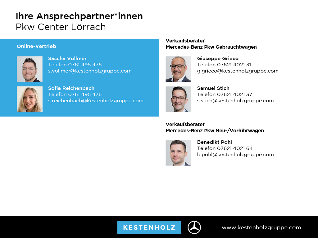 Getriebe: AutomatikgetriebeDetailangaben f&uuml;r XEV Fahrzeug: Batterietechnologie: Lithium-Ionen,  Nutzbare Batteriekapazit&auml;t: 70,0kWh,  Ladezeit (in Minuten): 390 (10% bis 100%),  Schnellladezeit (in Minuten): 35 (10% bis 80%)Ausstattungslinie: AMG Line Exterieur: Advanced Plus,  AMG Line Interieur: Advanced PlusAusstattungspakete: AMG Sportpaket,  Komfort Paket: Sitzkomfort-Paket,  Night-Paket,  Licht- und Sichtpaket,  SpiegelpaketAssistenzsysteme: Fernlichtassistent,  Aktiver Park-Assistent inkl. PARKTRONIC,  R&uuml;ckfahrkamera,  Berganfahrhilfe,  Spracheingabesystem,  M&uuml;digkeitserkennung,  Spurhalteassistent,  Bremsassistent,  COLLISION PREVENTION ASSIST,  Verkehrszeichenerkennung,  GespannstabilisierungLicht und Sicht: LED-Scheinwerfer,  Tagfahrlicht,  Regensensor,  Automatisch abblendender Innenspiegel,  W&auml;rmeschutzverglasung,  Ambientebeleuchtung mehrfarbig,  LichtsensorAudio &amp; Kommunikation: MBUX,  Navigationssystem,  Radio,  Multi-Funktions-Display,  Digitaler Radioempfang DAB,  Soundsystem,  USB Anschluss,  Mercedes connect me,  Handyvorbereitung Bluetooth,  Kabelloses Laden f&uuml;r Handys,  WLAN HotspotKomfort: Digitales Kombiinstrument,  Klimaautomatik,  Panorama-Schiebedach,  Fahrer-/Beifahrersitz elektrisch,  Memoryfunktion Fahrer-/Beifahrersitz,  Lordosenst&uuml;tze Fahrer/Beifahrer,  Sitzheizung Fahrer/Beifahrer,  Sportsitze,  Armauflage hinten,  Servolenkung,  Lenks&auml;ule verstellbar,  HANDS-FREE ACCESS,  Start-Stopp System,  Zentralver. mit Fernbedienung,  Fensterheber elektrisch,  EASY-PACK Heckklappe,  DYNAMIC SELECT,  Getr&auml;nkehalter vornInterieur: Sitze Kunstleder Ledernachbildung ARTICO / Mikrofaser MICROCUT schwarz,  Innenfarbe schwarz,  Multifunktions-Sport-/Lederlenkrad,  Bordcomputer,  R&uuml;cksitze klappbar,  Dekoreinlagen: 56H Zierelemente Star Pattern hinterleuchtet, 331 Zierelement hinterleuchtet,  Lenkrad-SchaltwippenExterieur: Anh&auml;ngerkupplung schwenkbar,  Touchscreen Bedienung,  AMG Leichtmetallfelgen 18 Zoll,  Au&szlig;enspiegel elekt. anklappbar,  Dachreling: schwarz,  Reifenpannenset,  Notrufsystem,  Ladekabel Mode 3 (Typ 2/2),  Wechsel-/Gleichstromladesystem (AC/DC Laden),  FahrzeugpersonalisierungSicherheit: i-Size Kindersitzbefestigung,  Fu&szlig;g&auml;ngerschutzsystem,  Fahrer- /Beifahrerairbag,  Seitenairbag vorn und hinten,  Knieairbag Fahrer,  Traktionskontrolle,  Elektr. Stabilit&auml;tsprogramm ESP,  Reifendruckkontrolle,  Wegfahrsperre,  Au&szlig;entemperatur Anzeige,  Antiblockiersystem ABS,  Bremsverschlei&szlig;anzeige,  Notbremsassistent,  Akustischer Umfeldschutz,  Totwinkel-AssistentWeitere Ausstattung: Laderaum-Paket,  PDB Advanced-Plus-Paket mit  Digitalen Extras,  39U Digitales Extra: Remote und Charging Services Premium,  B05 ECO AssistentSonstige Ma&szlig;e und Gewichte: Nutzlast: 415 kg,  zul&auml;ssiges Gesamtgewicht: 2.395 kg,  Radstand: 2.729 mmIrrt&uuml;mer und &Auml;nderungen vorbehalten